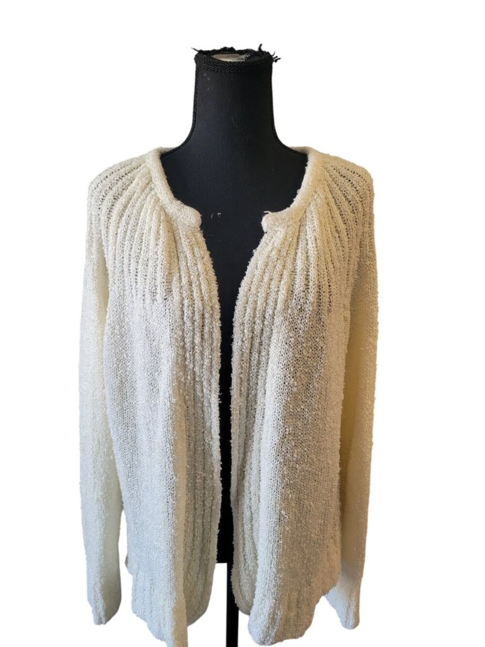 Pacific Sweater Exchange vintage 1980s or 1990s cream boucle knit open cardigan - Picture 2 of 10